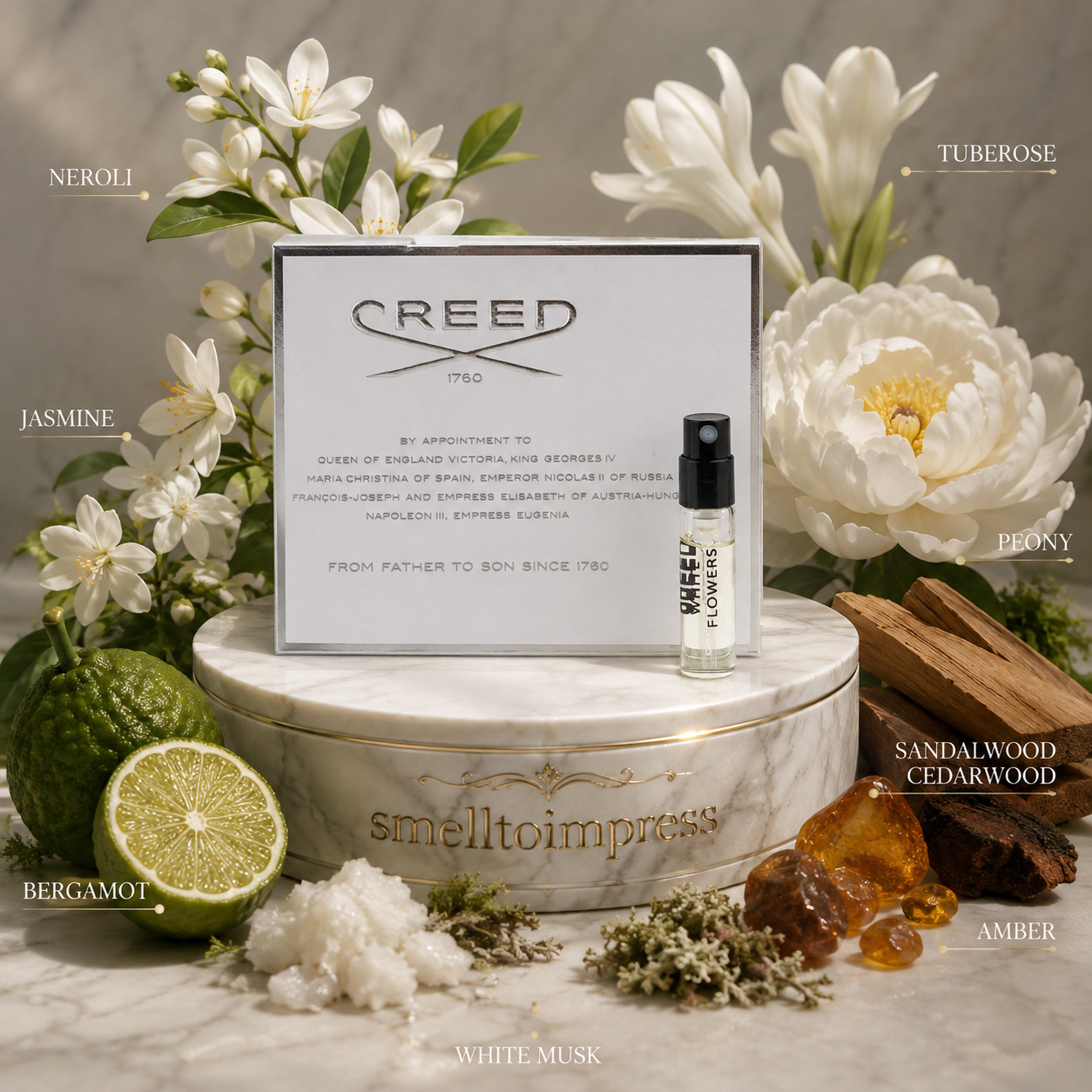 Creed White Flowers offisiell parfymeprøve 2 ml 0,06 fl. oz. duftprøve