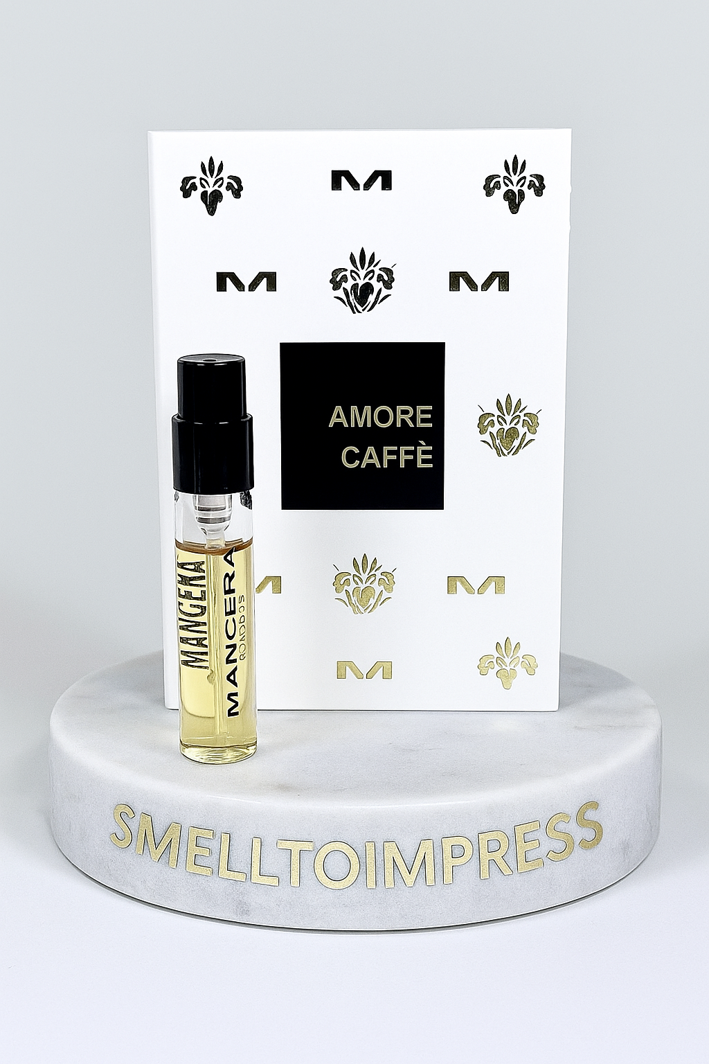 MANCERA Amore Caffe Eau de Parfum 0,06 fl. oz. 2 ml offisiell parfymeprøve på smelltoimpress marmorstativ